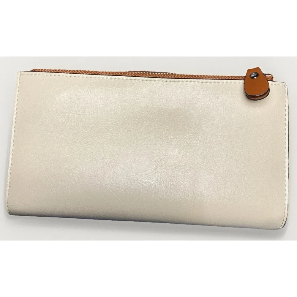 Large 20 Card Slot Bostanten Womens Wallet Leather Ivory Tan